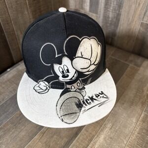 Disney Mickey Mouse Hat Cap‎ Adult Black White Snap Back Monochrome Fist Bump